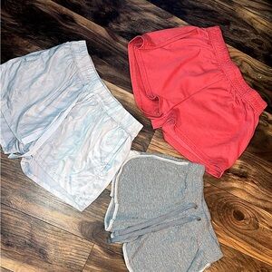 Set of Three Athletic Shorts in Red, Gray, and Silver